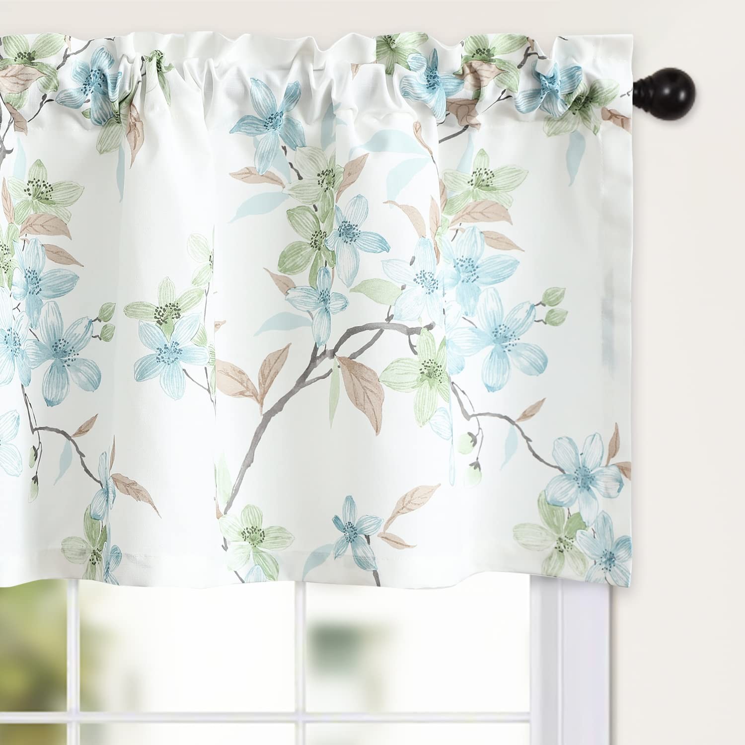 Floral Farmhouse Valance 52 X 18 in Blue Green Flowers – 100% Polyester Fabric