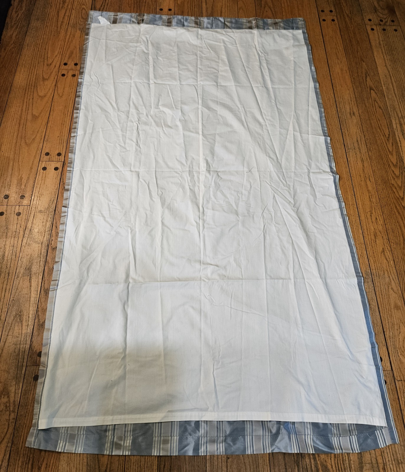Striped Blues & Creams 100% Silk Taffeta 47″x82″ Single Lined Curtain Panel