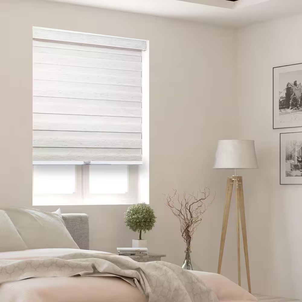 Off White Cordless Room Darkening Polyester Dual Layer Zebra Roller Shades-25 In