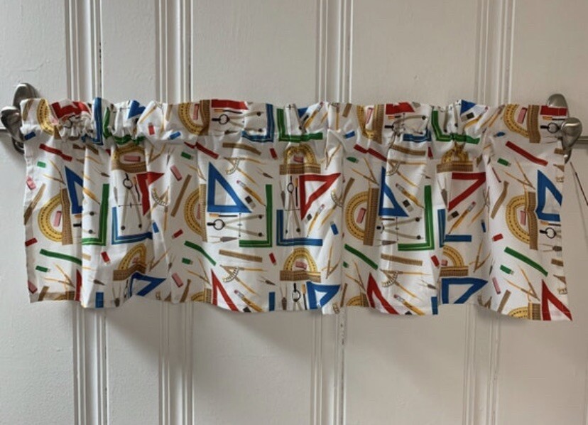 Pencils Rulers Teacher Classroom Valance Curtain Back To School Window Treatment