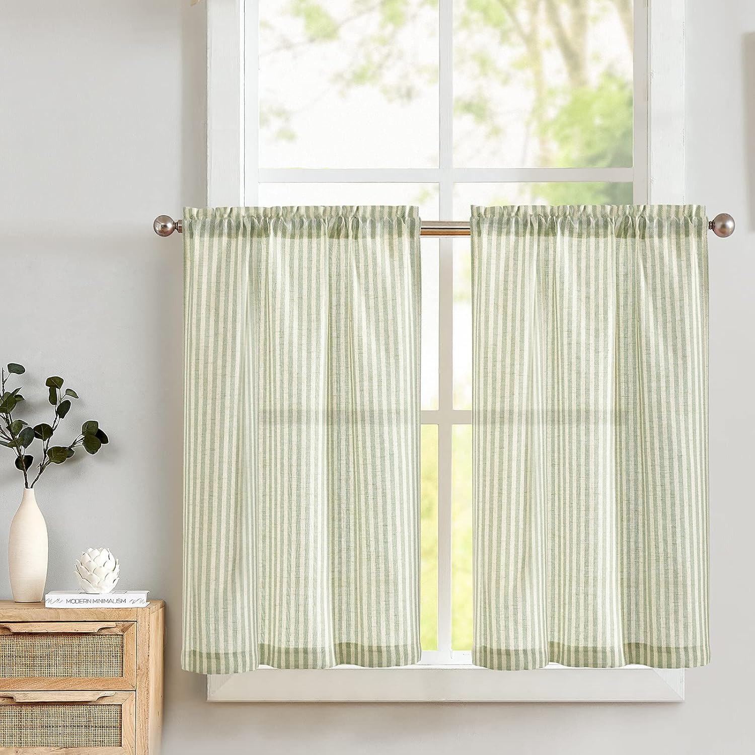 Kitchen Linen Striped Curtains Green Tier Curatins Cafe Curtains for Bathroom Ki