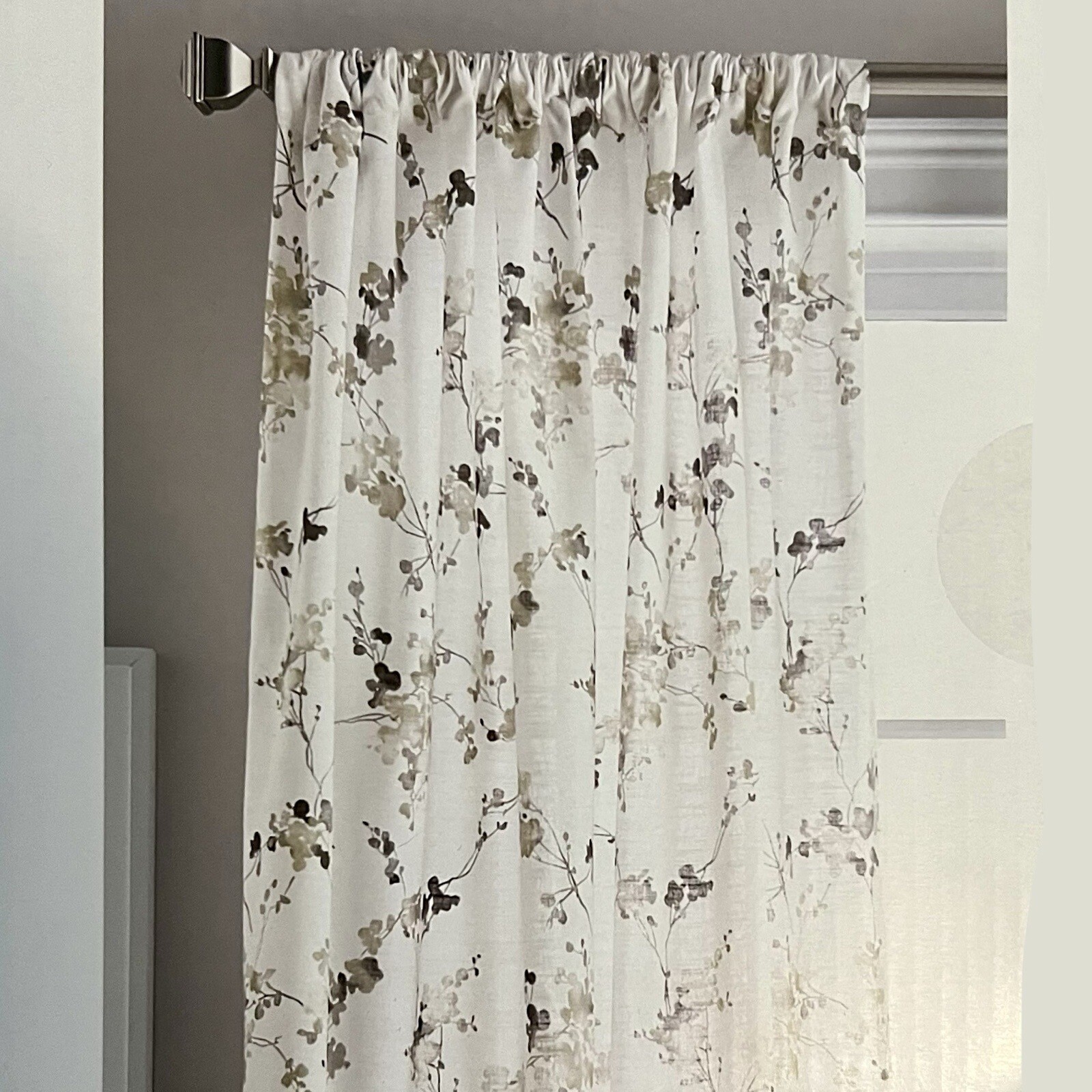 Dkny Wallflower 50x 96 White Beige Tan Gray Floral Sheer Window Curtains Flowers