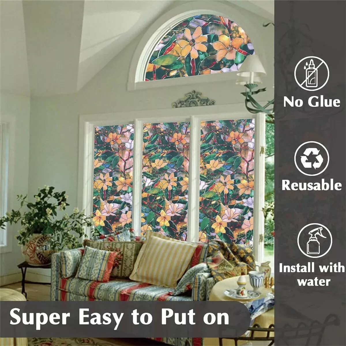Window Film Stained Glass Vinyl Static Self Adhesive Film Frosted Decor Sticker