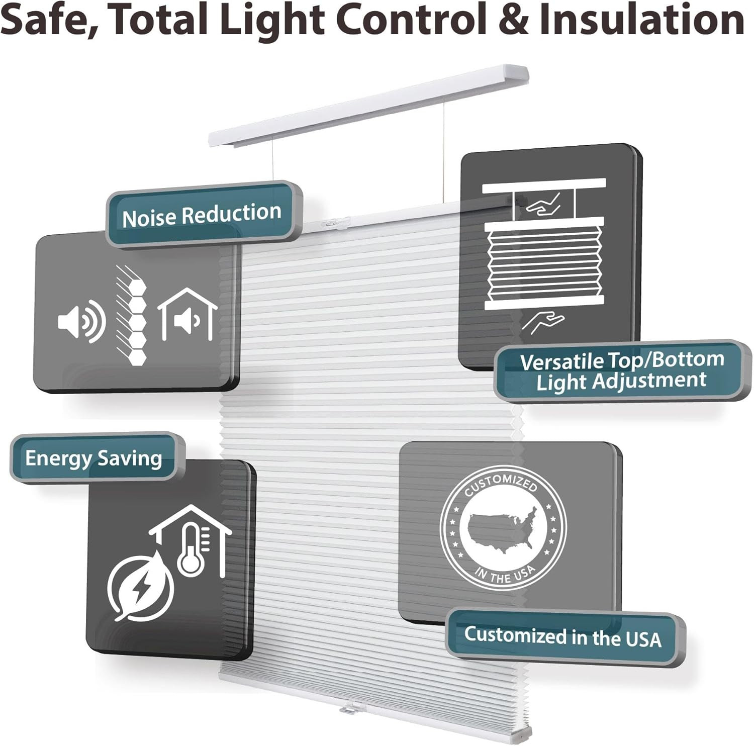 Cordless 1.5″ Light Filtering Top Down Bottom Up Cellular Shade, Anchor Gray 58x