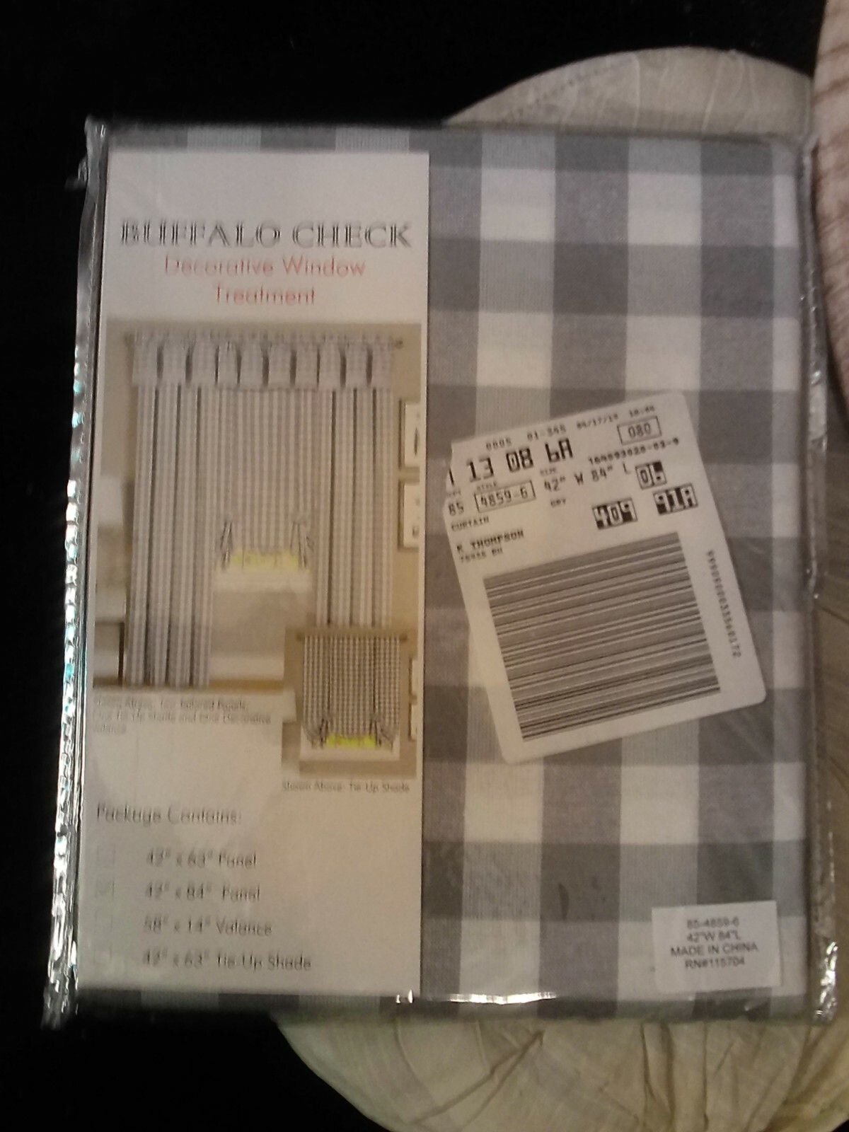 ACHIM~BUFFALO CHECK~WINDOW CURTAIN PANEL~42 in W X 84 in L~GRAY/WHITE CHECK~NIP