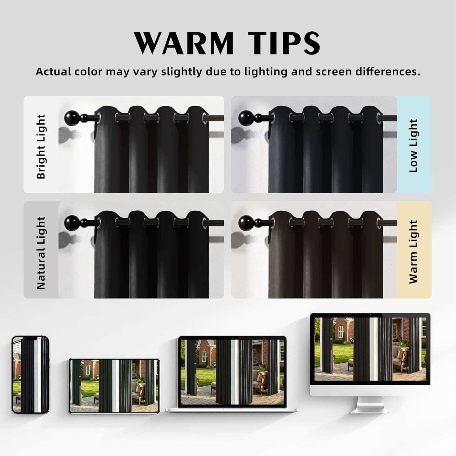 Set of 4 Outdoor Curtains for Patio Waterproof, Breathable Grommet Privacy Panel