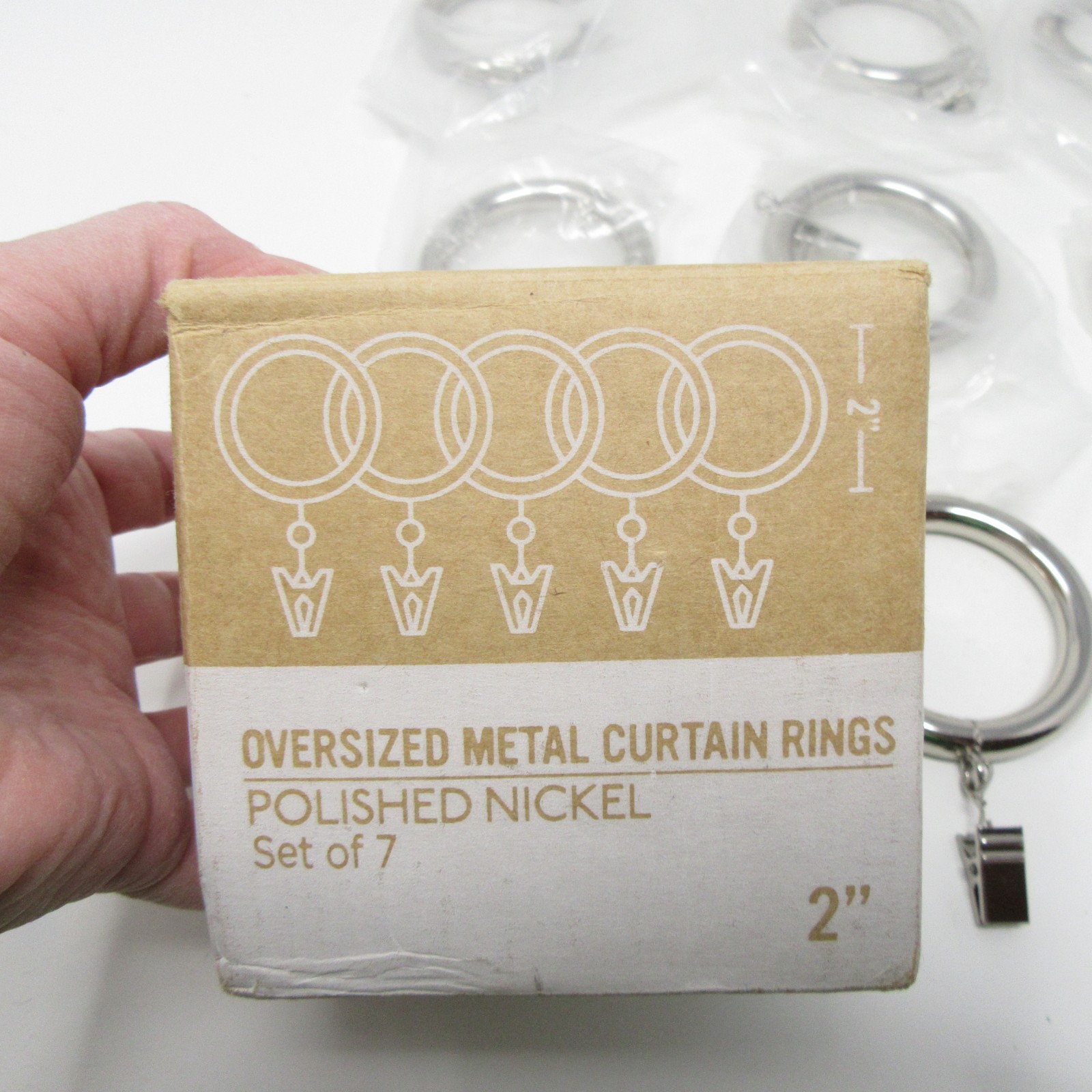 West Elm Polished Nickel Curtain Rings Oversized 2″ Set of 7 NEW open box