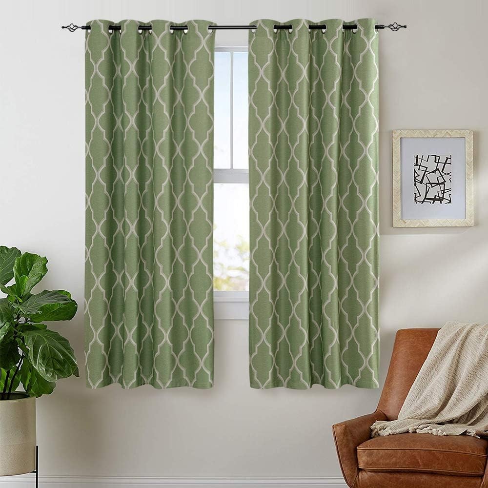 Moroccan Print Curtains Living Room 2 Panels Linen Textured Thermal Grommet 63″