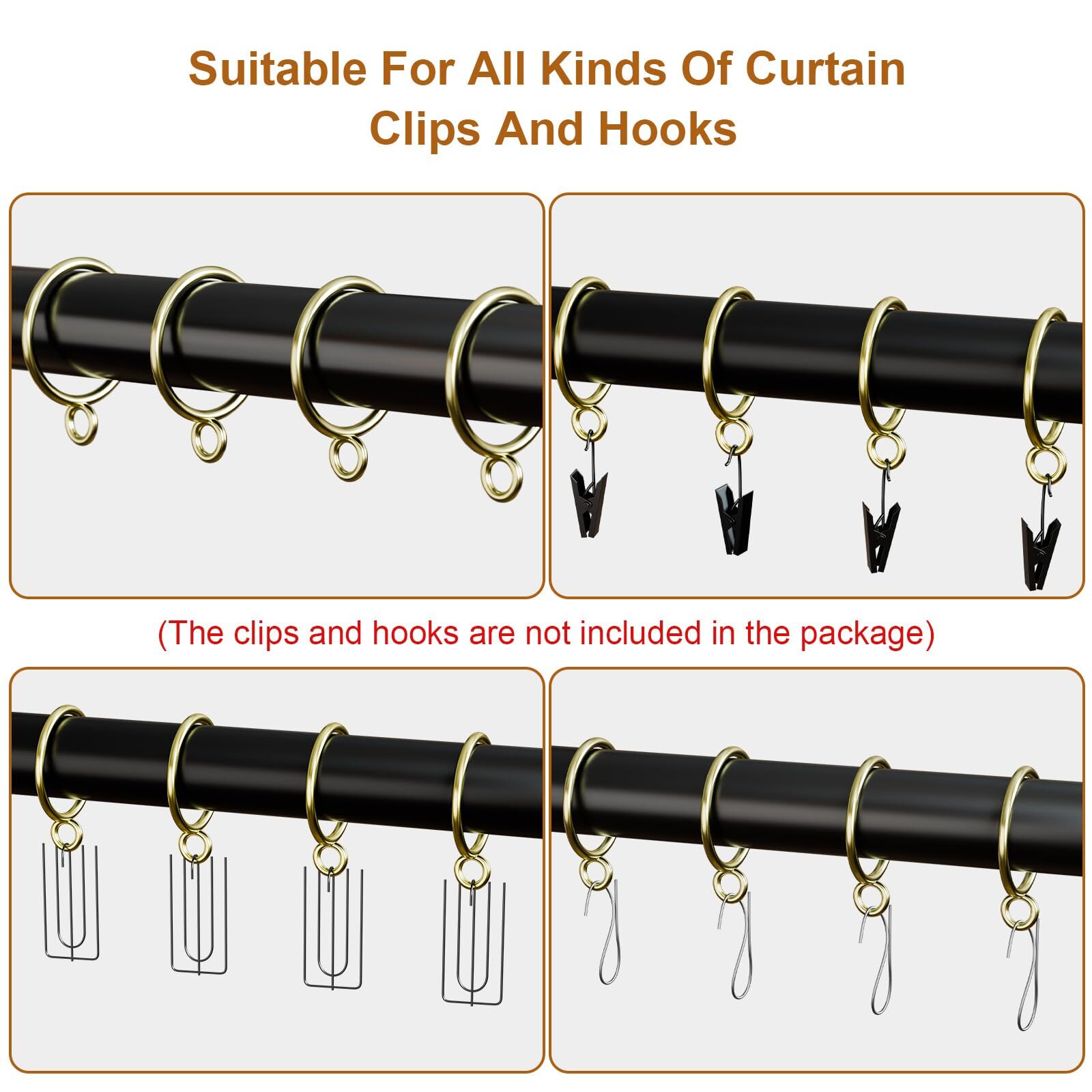 50 Pack Metal Curtain Rings with Eyelets 1.5 Inch Inner Diameter Drapery Rings