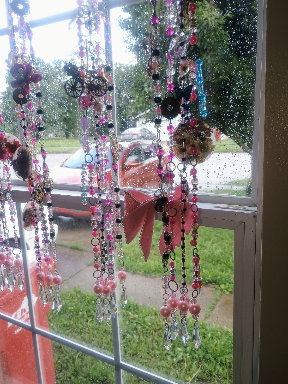 Bicycle Bunny Crystal Curtains With Charms, Set Of 7