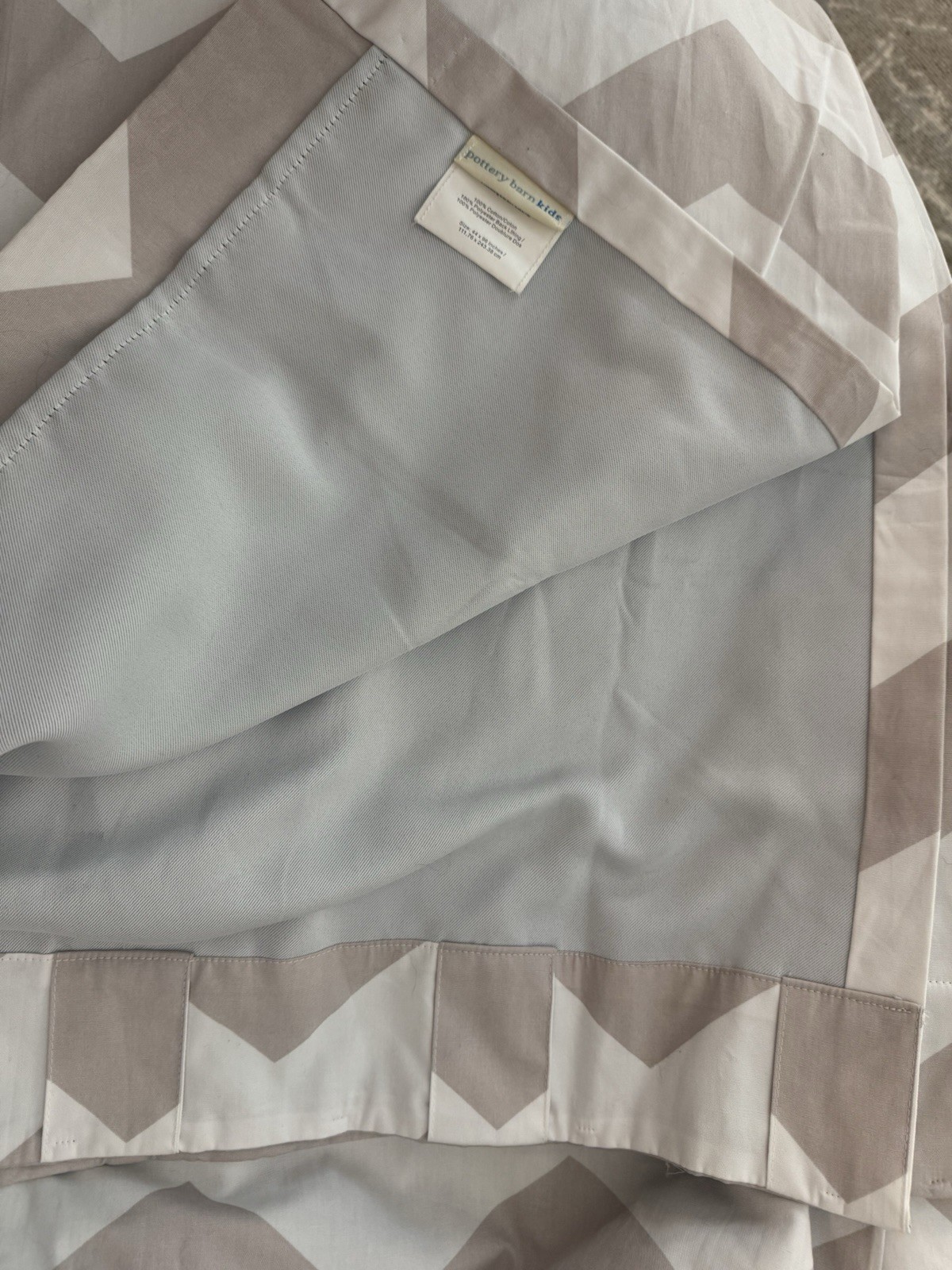 2 Pottery Barn Kids Khaki/White Chevron Lined Blackout Curtain Panels 44”x96”