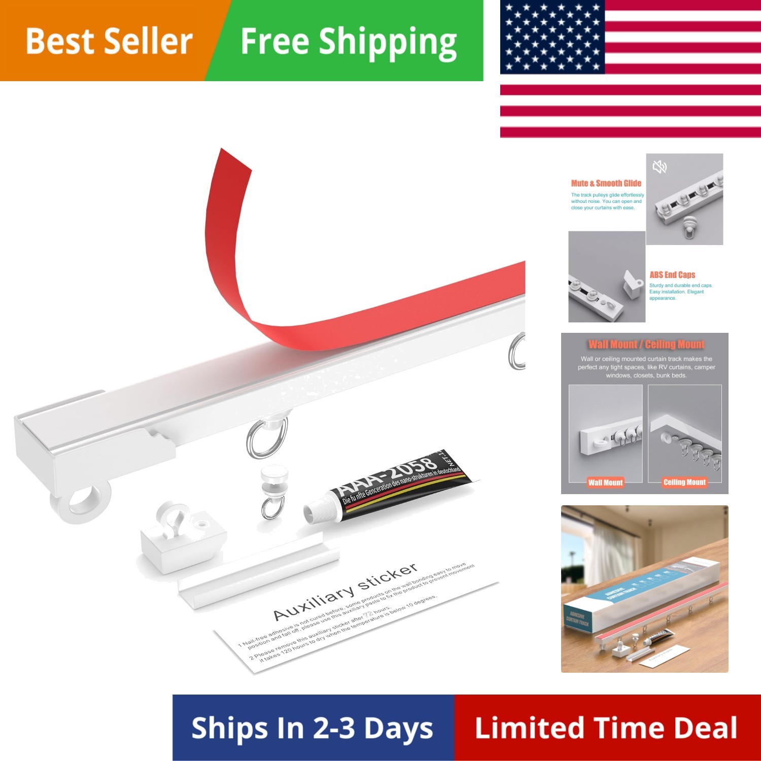 Self Adhesive Curtain Track, No Drill Ceiling Wall Mount Curtain Rail, 2×16 i…