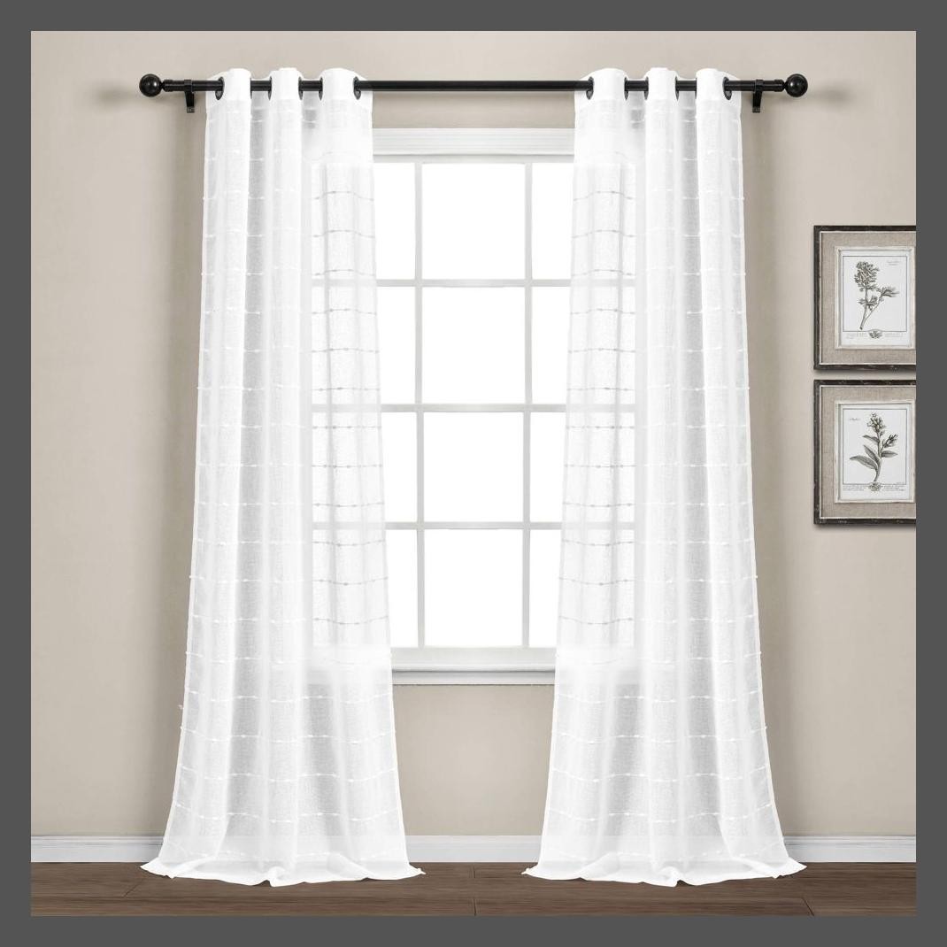 Set of 2 (84″x38″) Farmhouse Textured Grommet Sheer Window Curtain Panels White