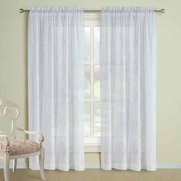 White Lace Curtain Panels Rod Pocket Two Panels 54″x84″ each Sunflower Design