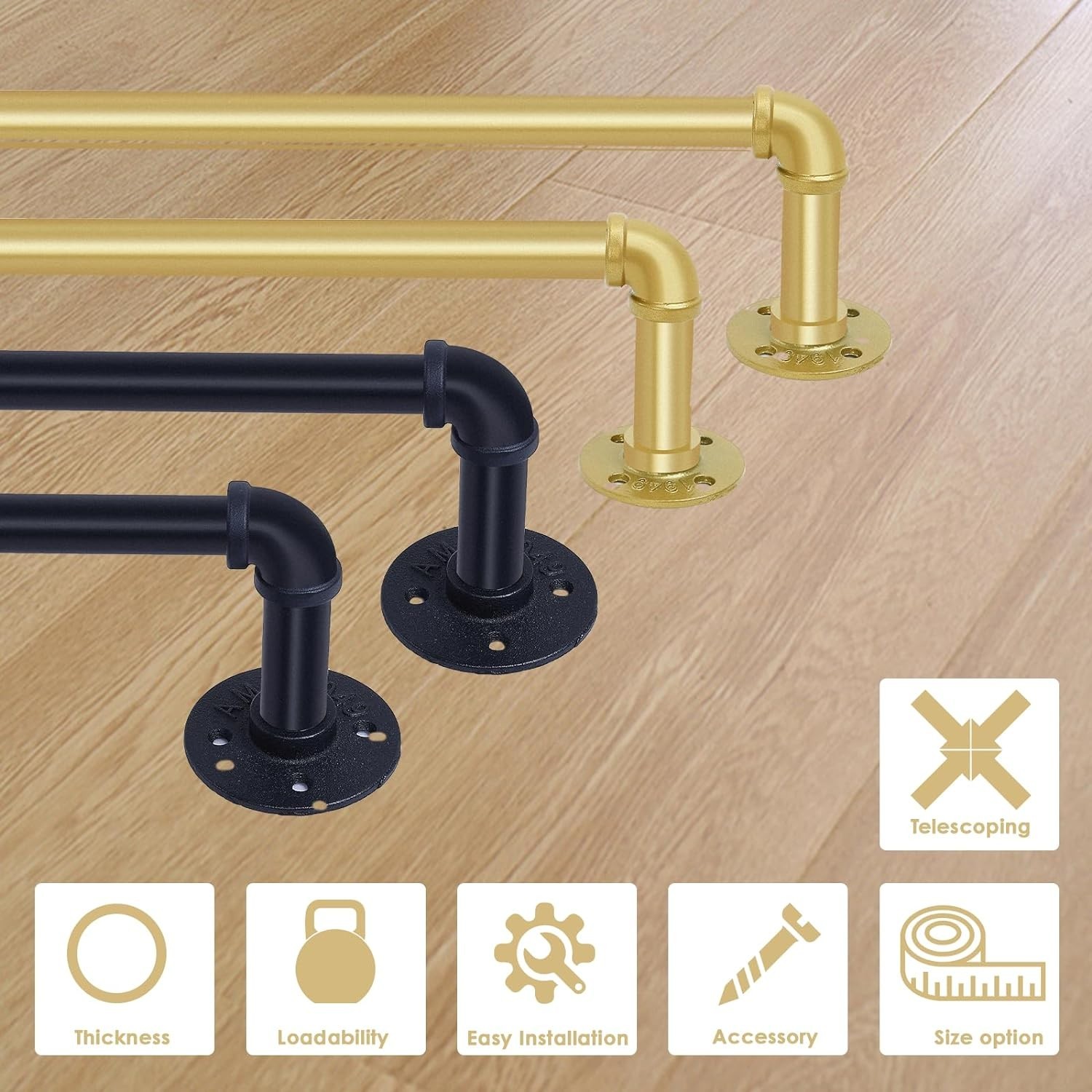 Heavy Duty Curtain Rods for Window Size 144-168″ Industrial Gold Curtain Rod