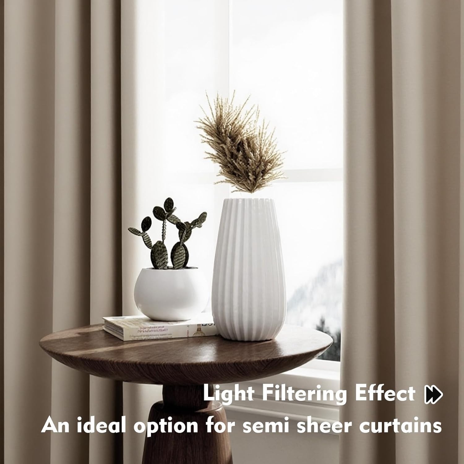2 Pack Modern Stone Beige Semi Light Filtering Curtains for Any Room 30″W x 24″L