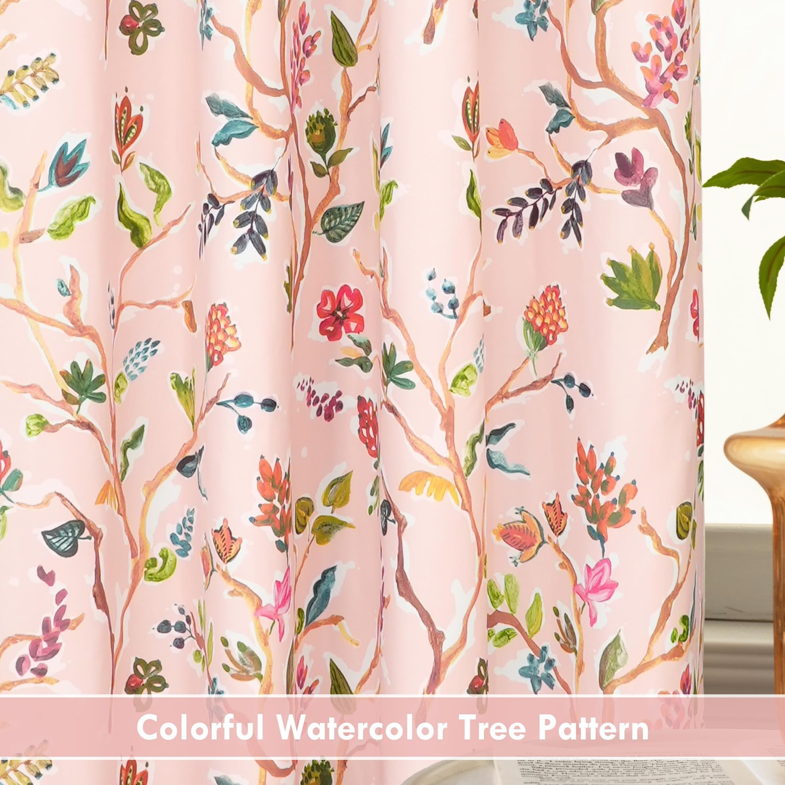 Driftaway Lauren Pink Blackout Curtains For Bedroom Colorful Watercolor Branch