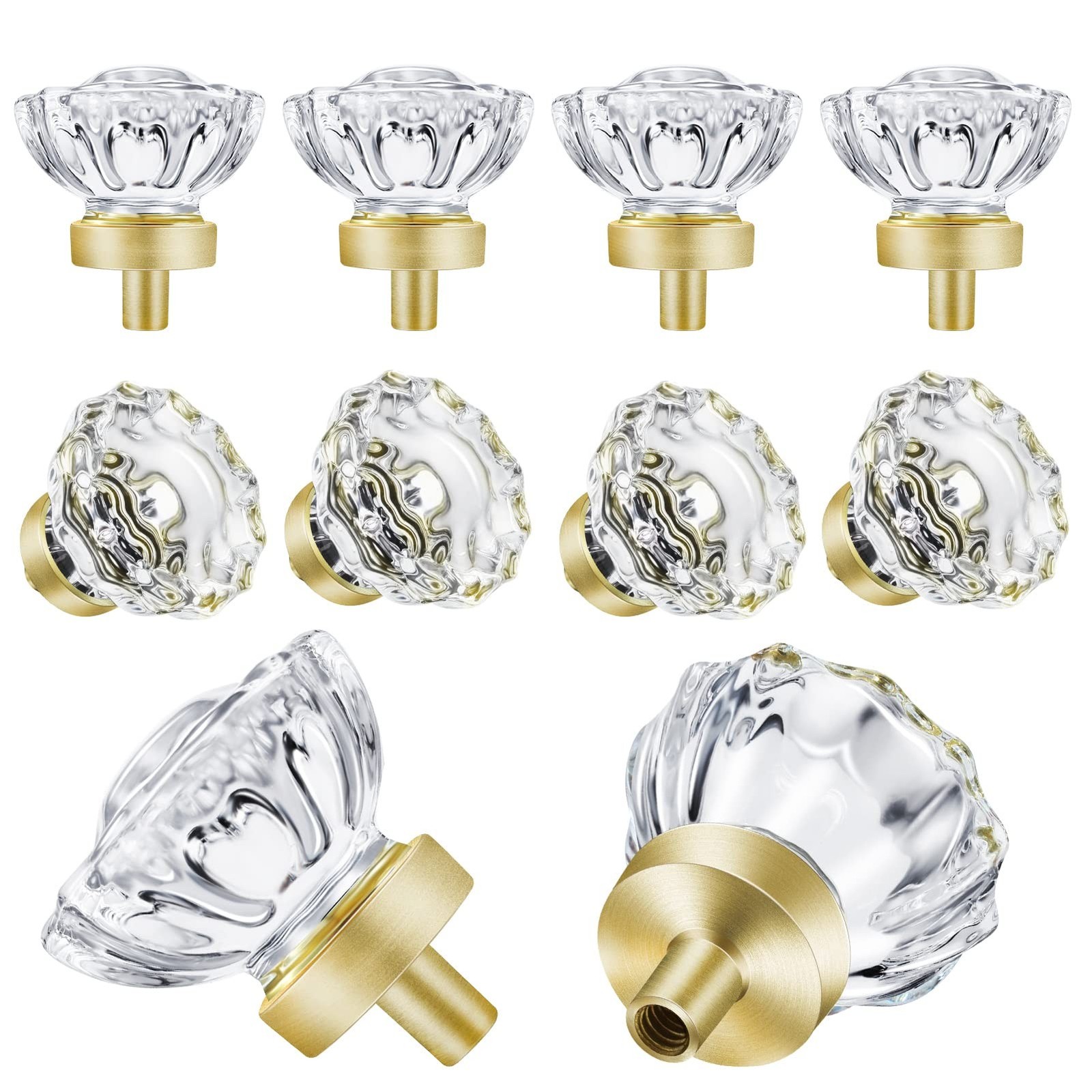 8 Pack Satin Brass Knobs and Pulls for Cabinet, Crystal Gold Cabinet Hardware…