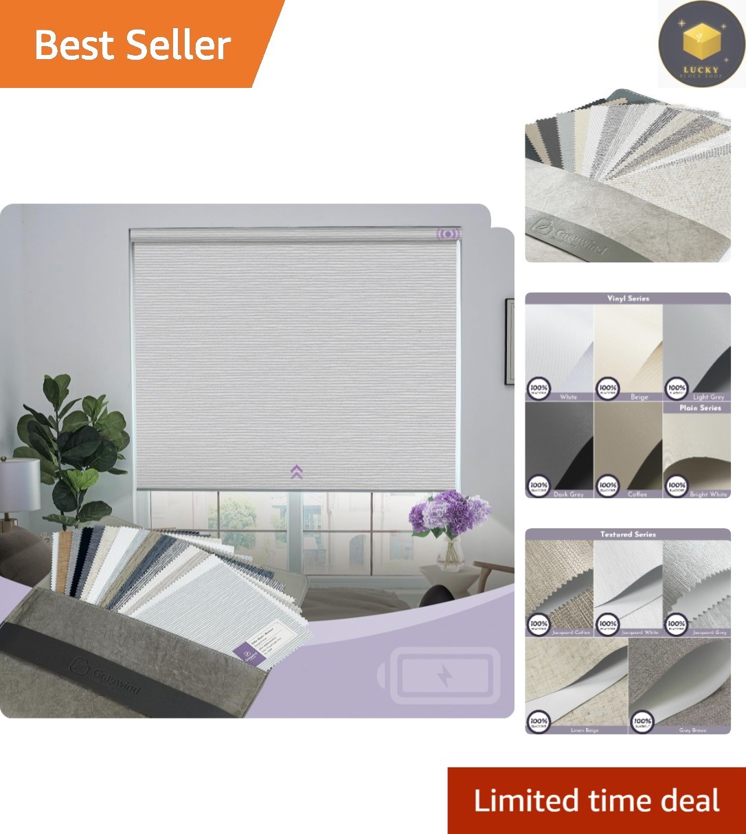 Cordless Blackout Roller Fabric Samples 60″x60″ for Home & Office |