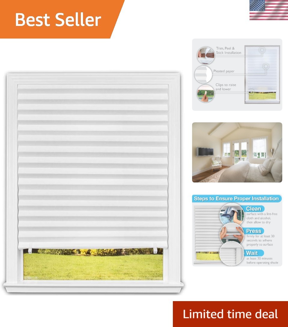 No Tools Light Filtering Pleated Paper Shade White, 36″ W x 72″ L, 6 Pack