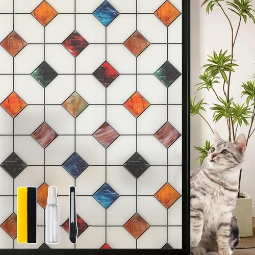 Stained Glass Window Film Geometric Patterns, Fine 17.7in X 78.7in S533