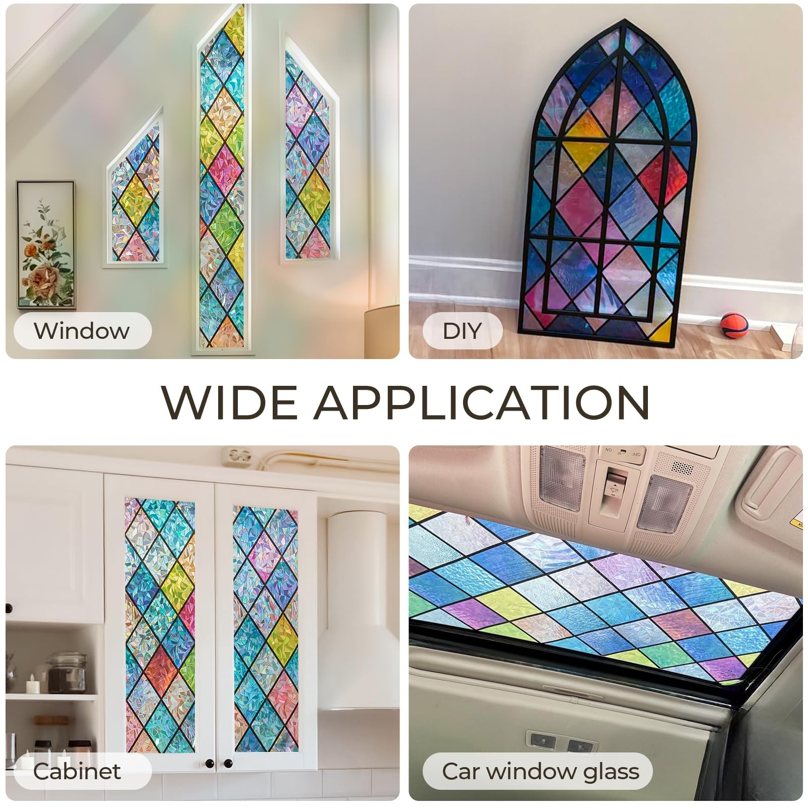 Window Privacy Film Stained Glass,Rainbow Window Film Decorative Peel and Stick
