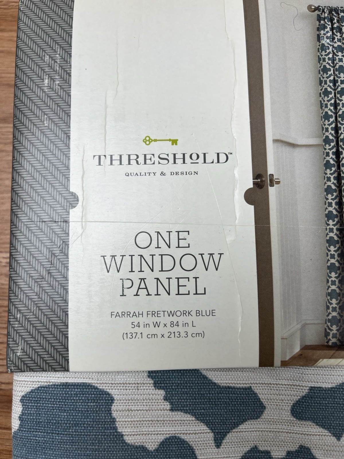 Threshold Farrah Fretwork Set of 2 Curtain Panels Blue 54″ W x 84″ L Each NEW