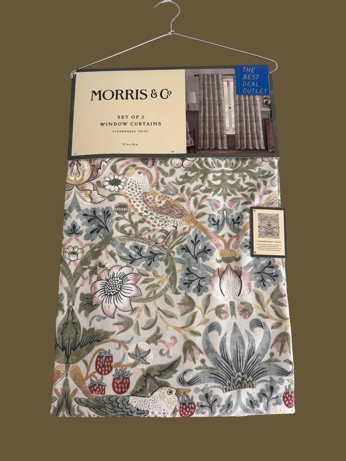 New Morris & C Window Curtains 2 Panels Darkening 37 x 96 Strawberry Thief Birds