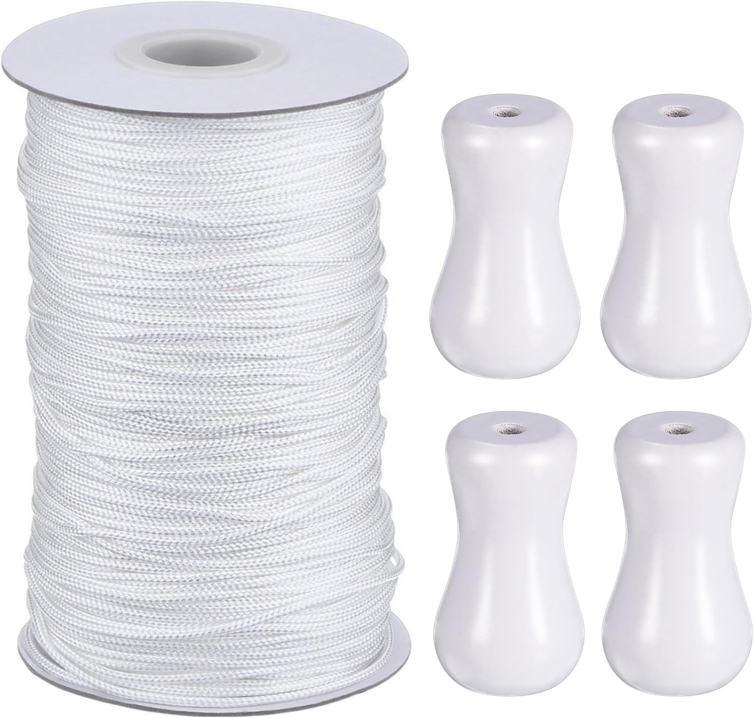 1.8 mm White Braided Lift Shade Cord 55 Yards/roll with 4 Pieces Wood Pendant fo
