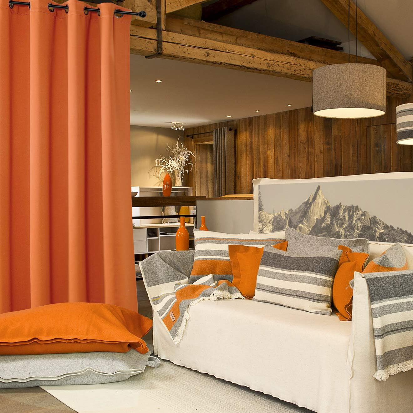 Orange Blackout Curtain for Bedroom, Single Panel Curtains for Living Room 84 In