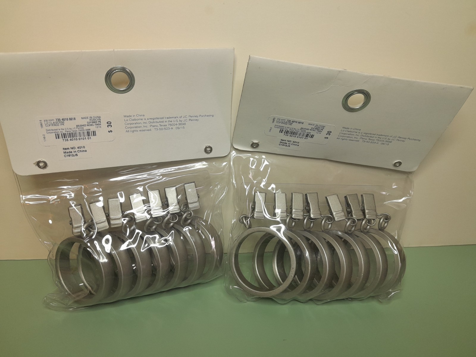 Liz Claiborne Home Curtain Rod Clip Rings Brushed Nickel Finish 7PK Lot of 2