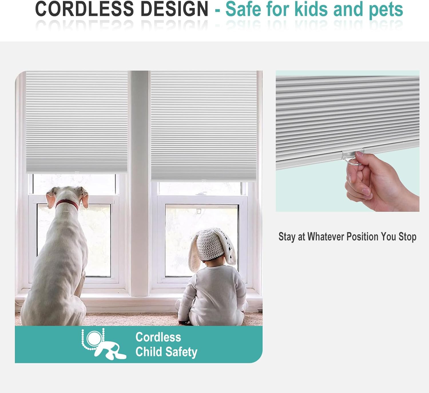 Cordless Blackout Cellular Shades, 44″W x 72″H, White Honeycomb Blinds