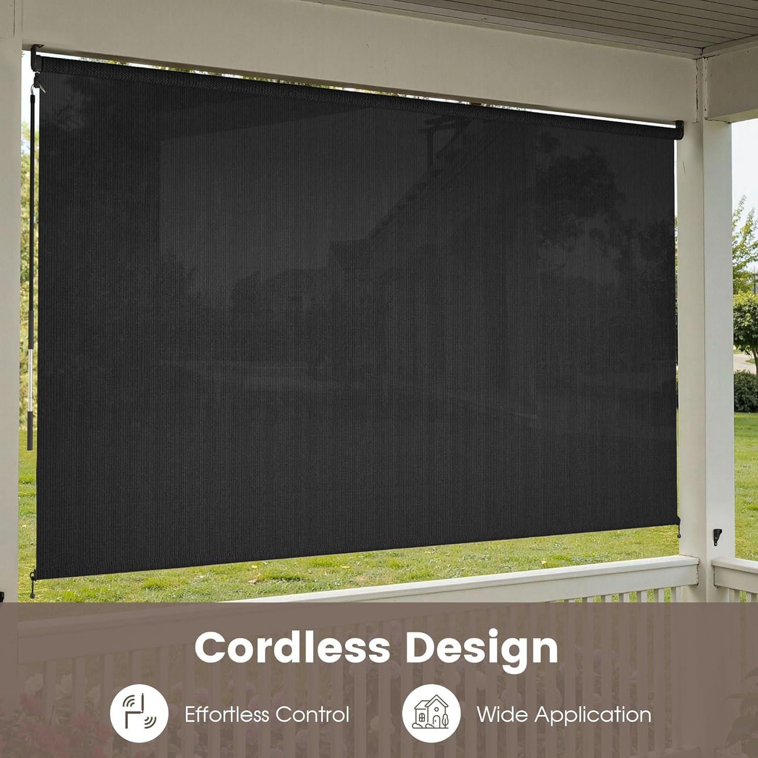 Cordless Outdoor Roller Shades 9’W X 8’L, Patio Roller Blinds Roll up for Porch