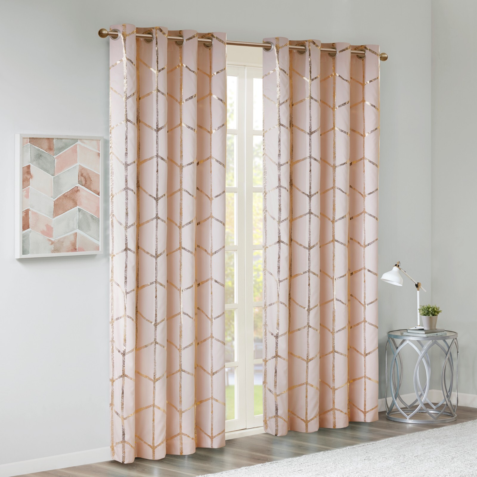 Intelligent Design Raina Total Blackout Metallic Print Grommet Top Curtain Panel