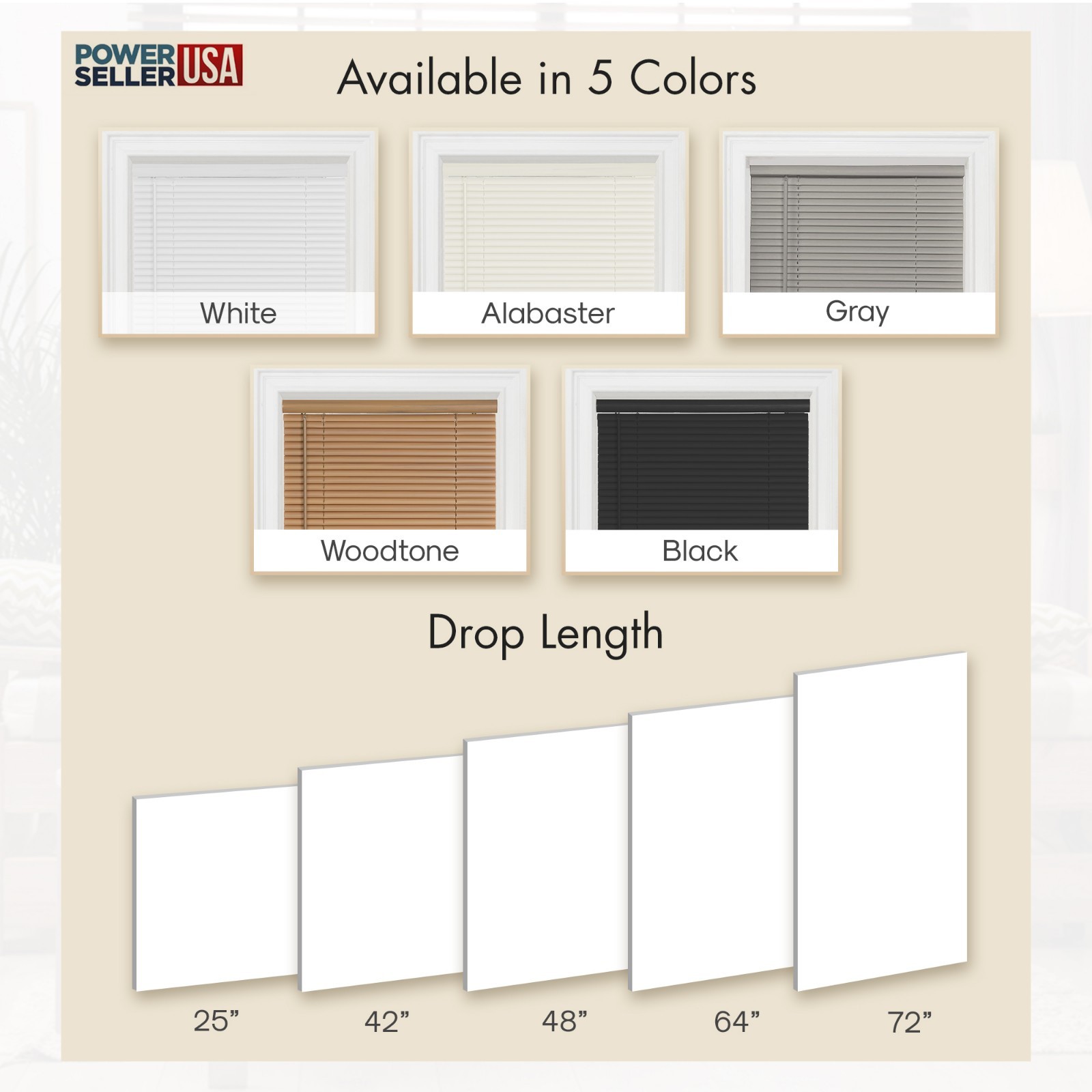 Window Blinds Mini Blind 1″ Slat Vinyl Venetian Blinds, White 35.5″ W x 48″ L