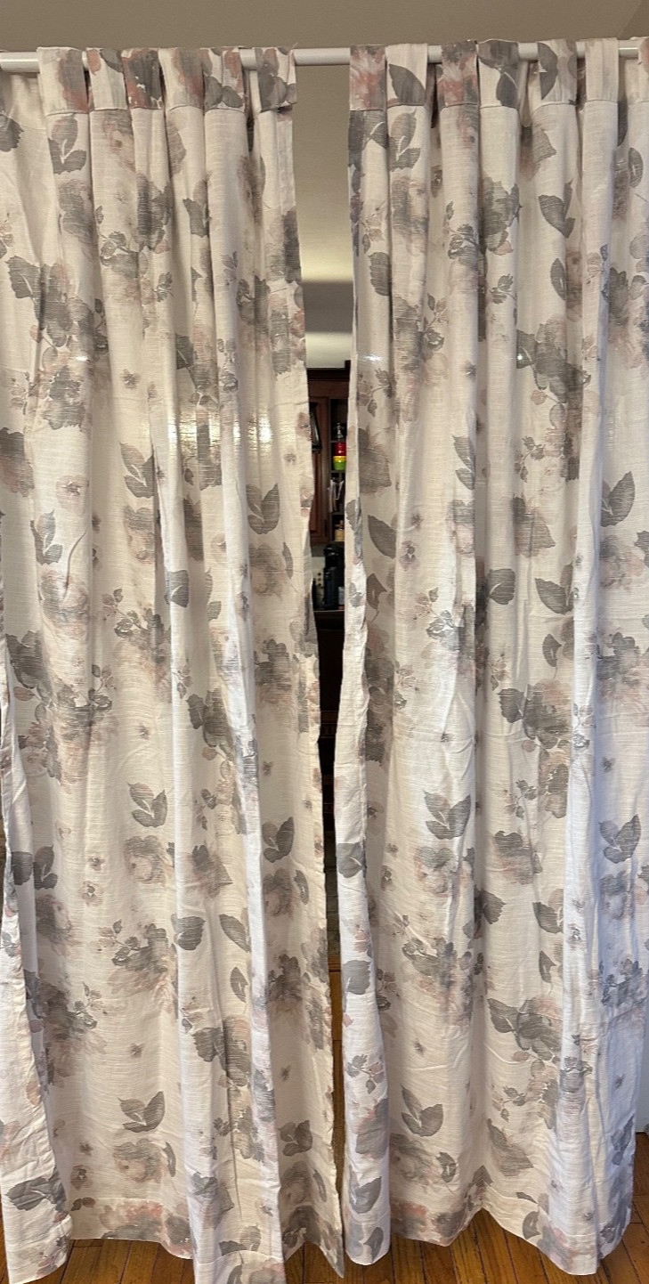 Nicole Miller Sheer Floral Curtains 2 Panel Set Beige Gray Window Panels Rod Poc