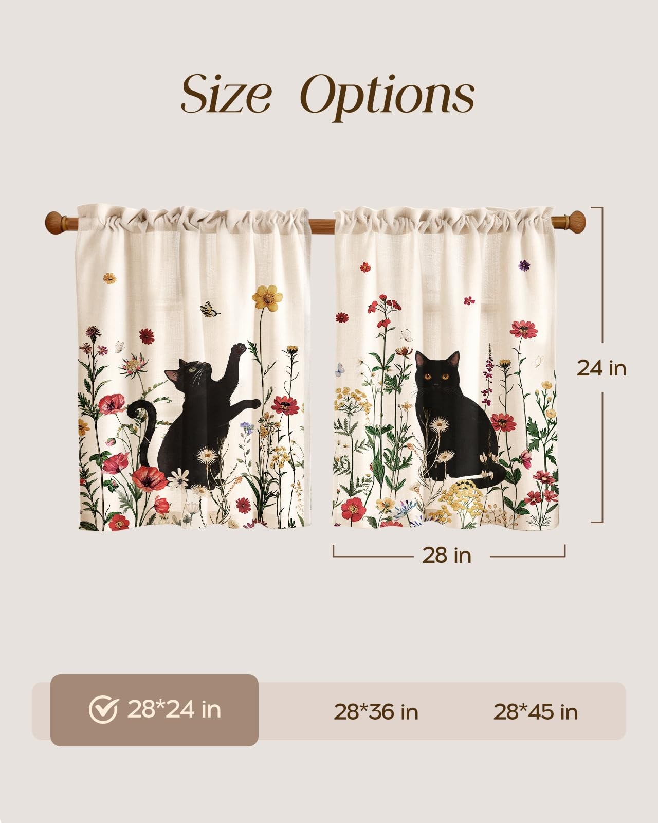 Cat Kitchen Tier Curtains – 24 Inch Length Linen Blend Farmhouse Cafe Curtain…