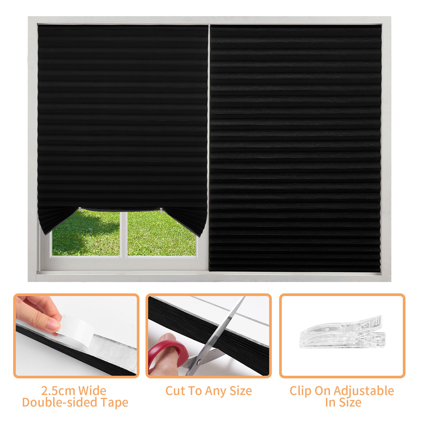 Window Shades Blinds Cordless Self Adhesive Temporary Pleated Paper Blinds Doors