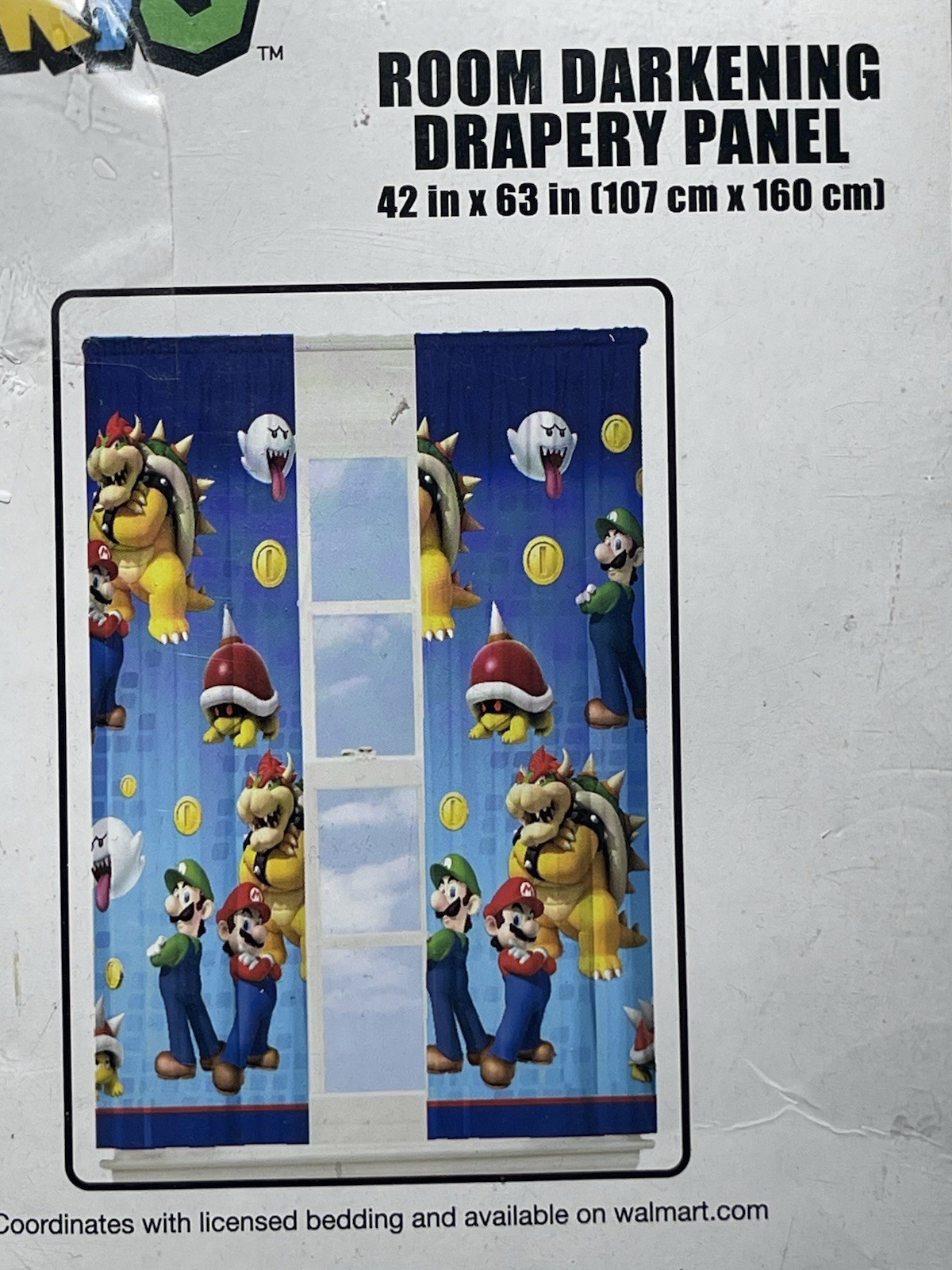 Super Mario room darkening drapery panel 42 in x 63 in Nintendo Curtains