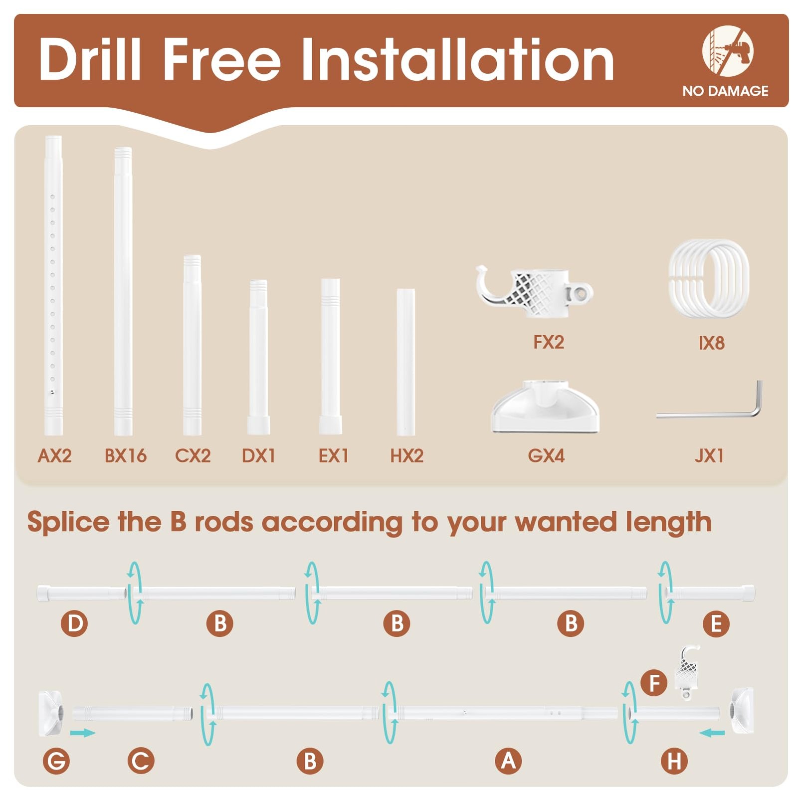 SUNALLY Room Divider Curtain Rod No Drill Space Partition Separator
