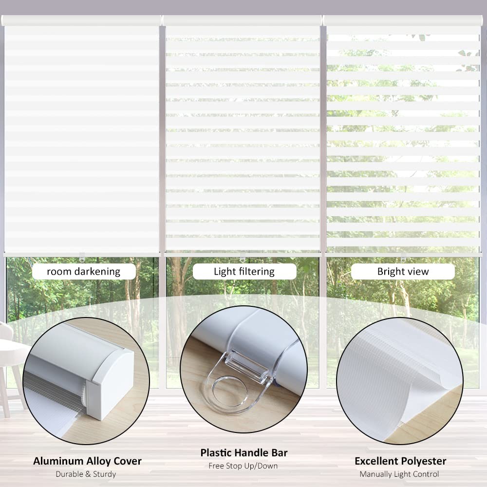 Luckup Cordless Zebra Blinds Roller Shades For Window-Dual Layer Sheer Blinds