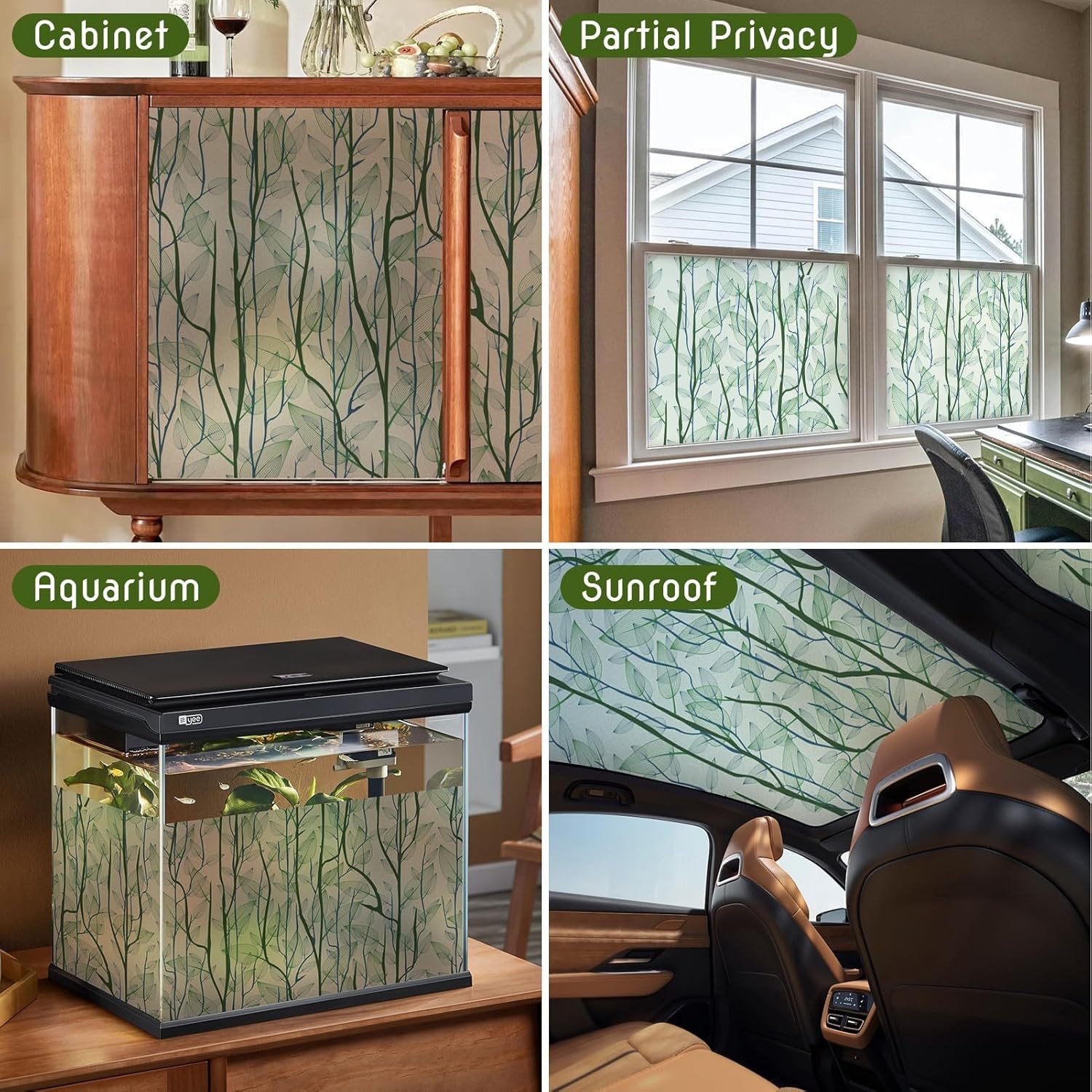 “Privacy Window Film Stained Glass Cling 17.7×78.7″” Dark Green Static Decor “