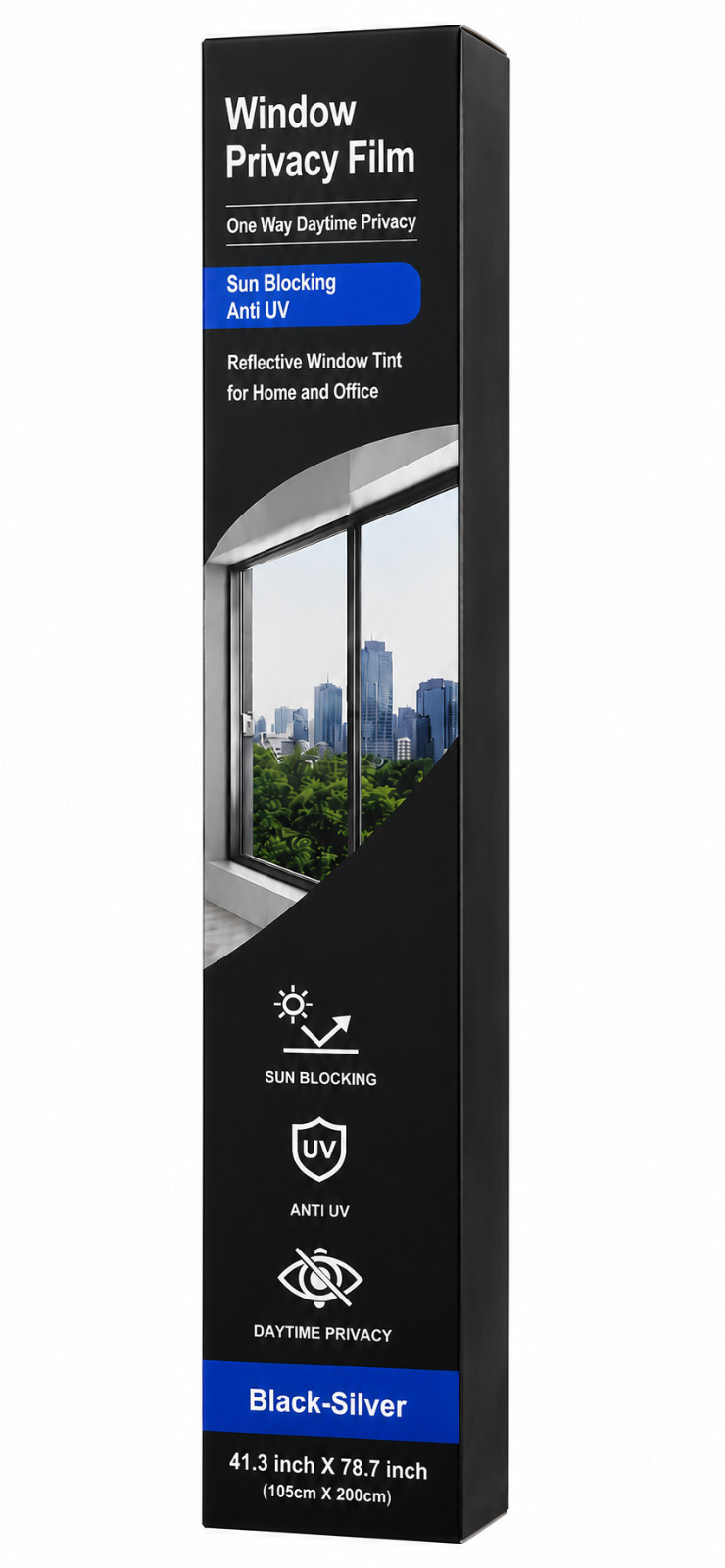 Window Privacy Film One Way Daytime Static Cling UV Tint Black Silver 41×78