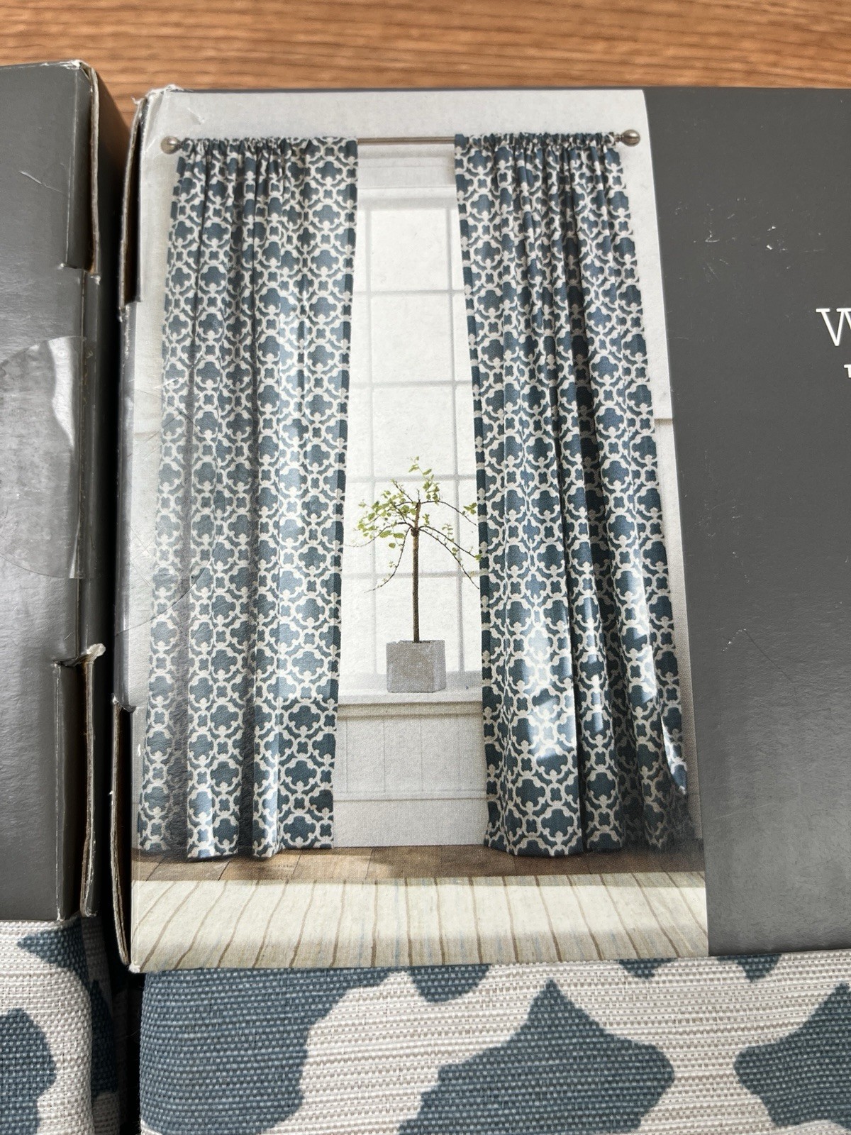 Threshold Farrah Fretwork Set of 2 Curtain Panels Blue 54″ W x 84″ L Each NEW