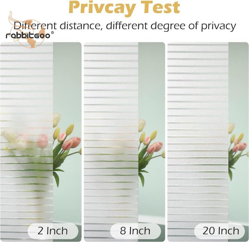 Rabbitgoo Frosted Window Film Privacy Stripe Blinds Static Cling Decorative Home