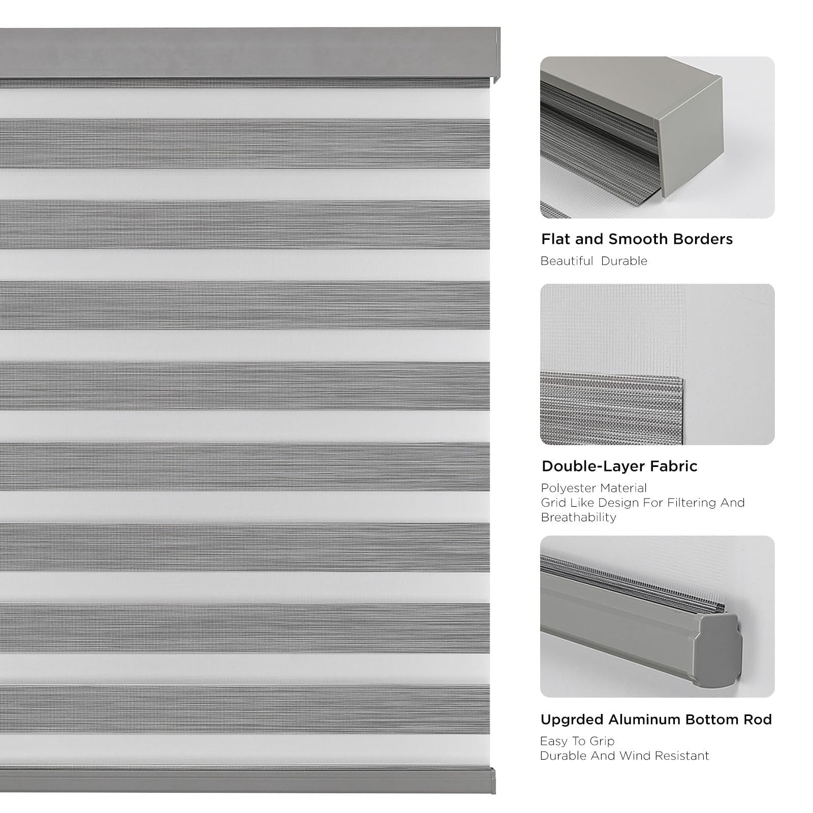 Joydeco SC0022-GR-22-75 Cordless Zebra Blinds (Pro) Gray 22″W x 75″H