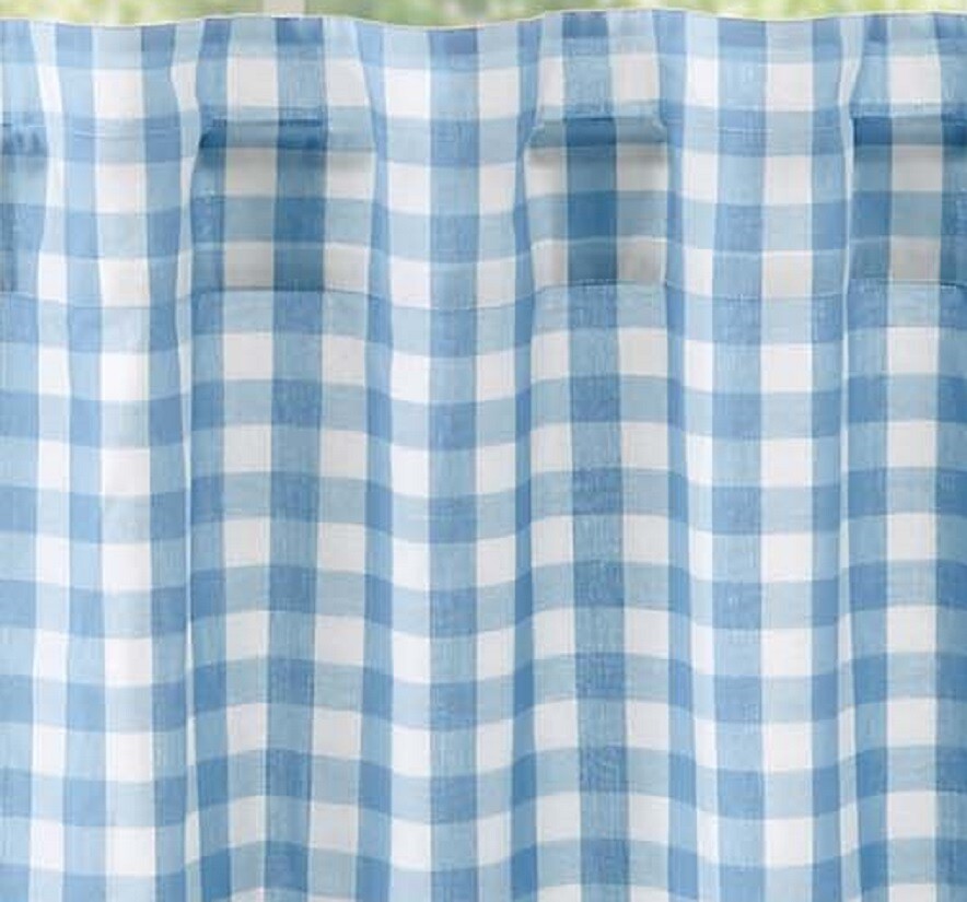 Blue & White Gingham Farmhouse Window Tiers Annie Buffalo Check Café Curtain Set