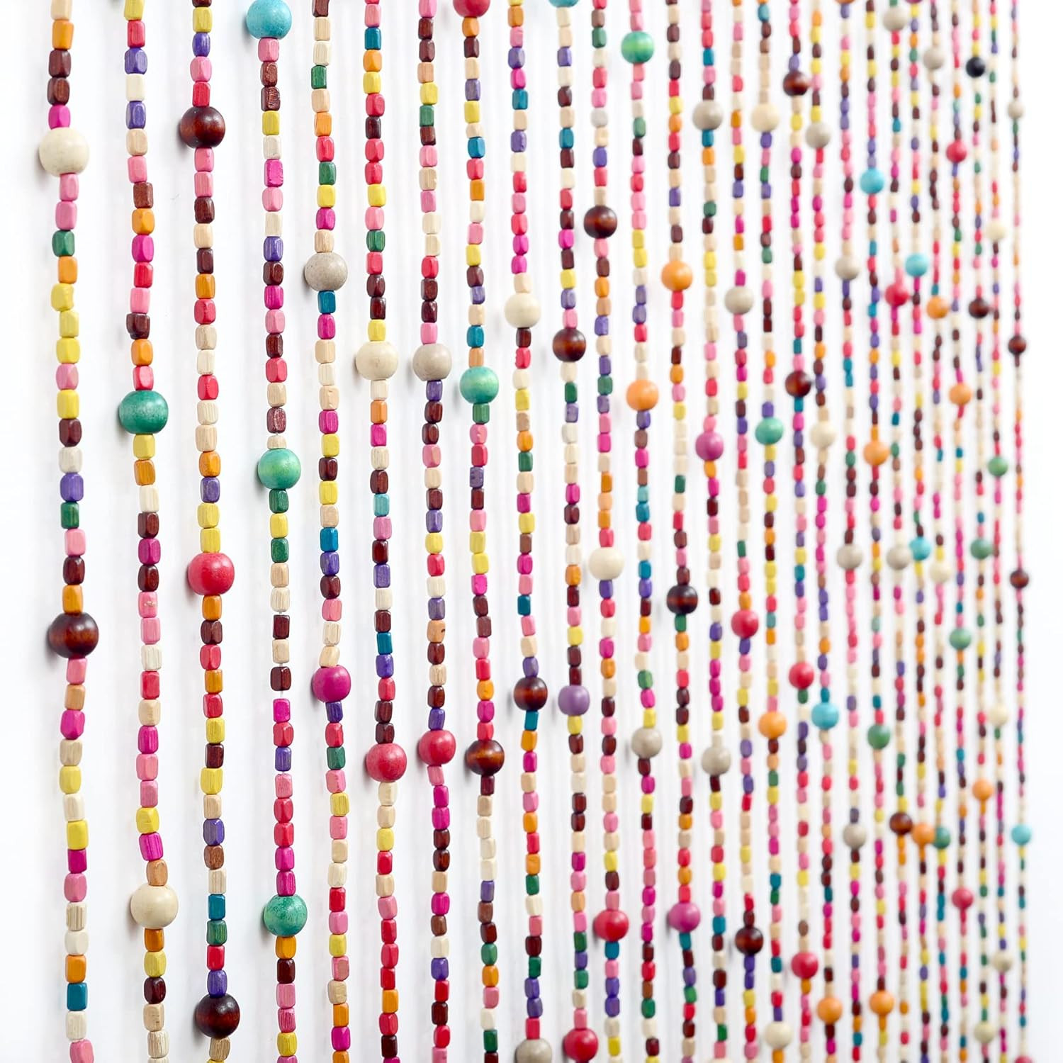 Rainbow Beaded Curtain 3FT x 6FT – Boho Hippie Wooden Door Decor