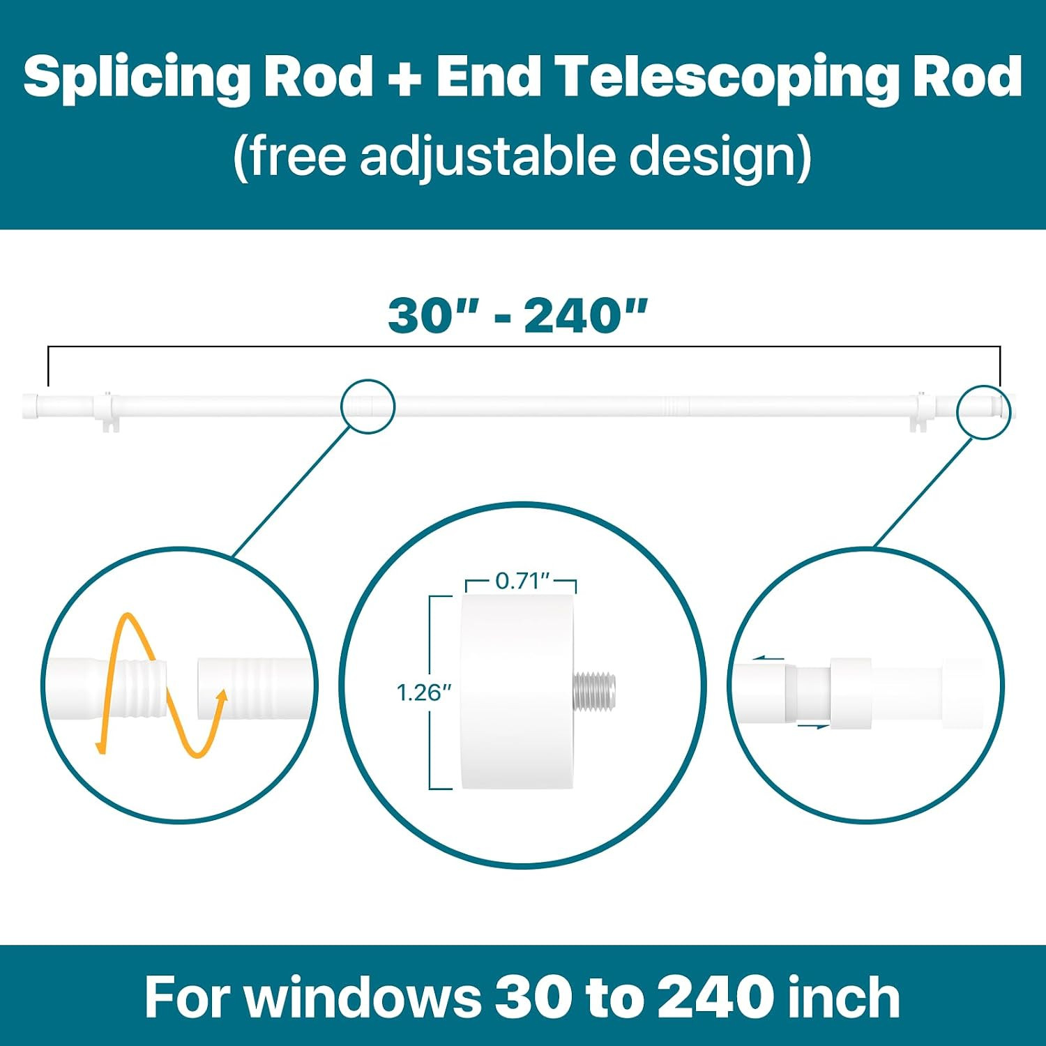 White Extra Long Curtain Rod 30 to 240 Inch, Heavy Duty Curtain Rods for Windows