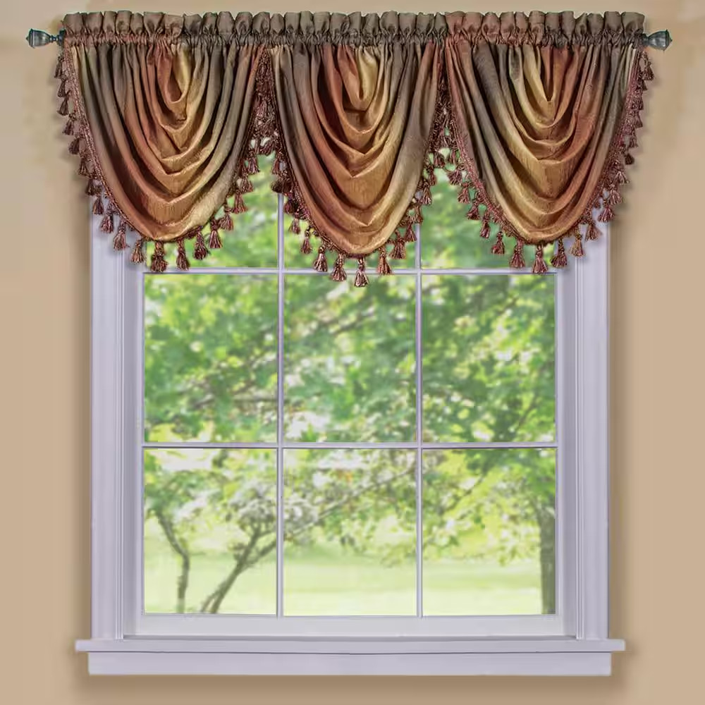 Ombre 42 In. L Polyester Window Curtain Waterfall Valance in Autumn
